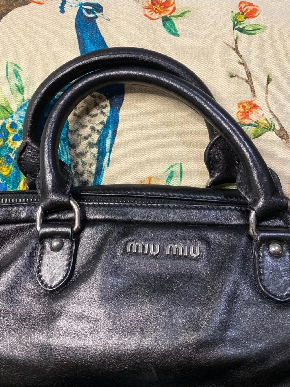 Miu Miu Triple Zip Black Croc Embossed Patent Leather Satchel